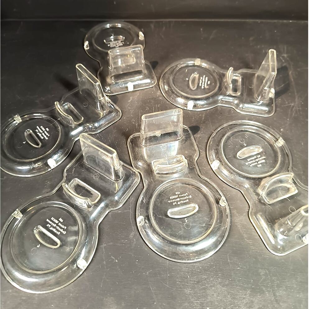 2216.  Vintage Clear Acrylic Tea Cup  Saucer Display Stands Set of 6 Stackable